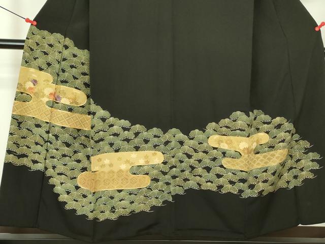 平和屋着物■豪華黒留袖　駒刺繍　霞花文　金彩　正絹　逸品　DAAZ2664op
