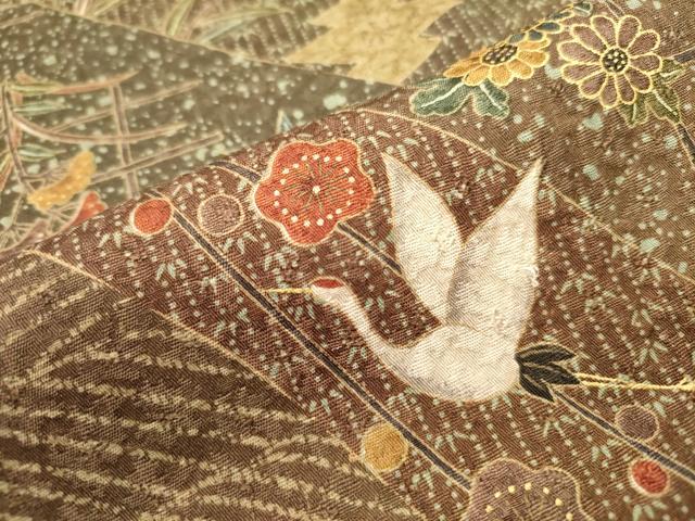 平和屋着物■上質な小紋　飛鶴花文　金彩　正絹　逸品　DAAZ2766op
