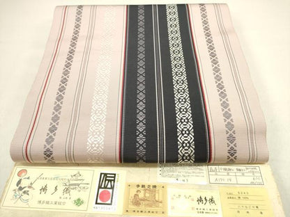 平和屋着物●本場筑前博多織　八寸名古屋帯　千織献上　岡崎暘作　証紙付き　正絹　逸品　DAAZ2795op