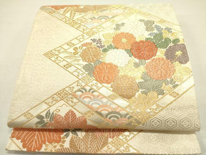 平和屋着物●六通柄袋帯 唐織 桐菊文 金糸 正絹 逸品 DAAZ2797op