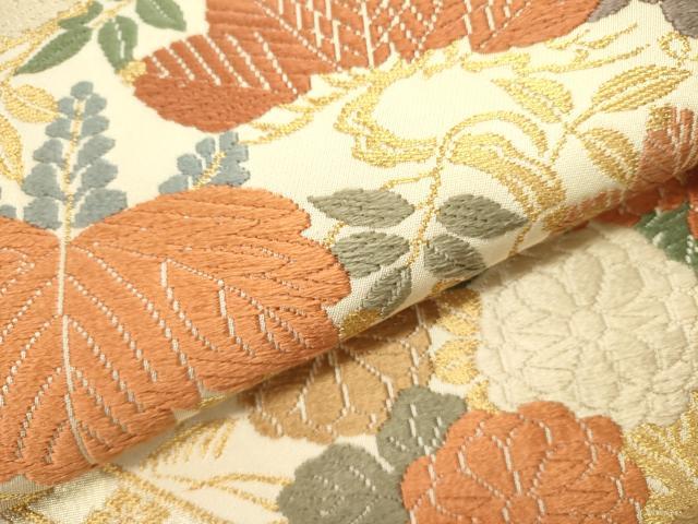 平和屋着物●六通柄袋帯 唐織 桐菊文 金糸 正絹 逸品 DAAZ2797op
