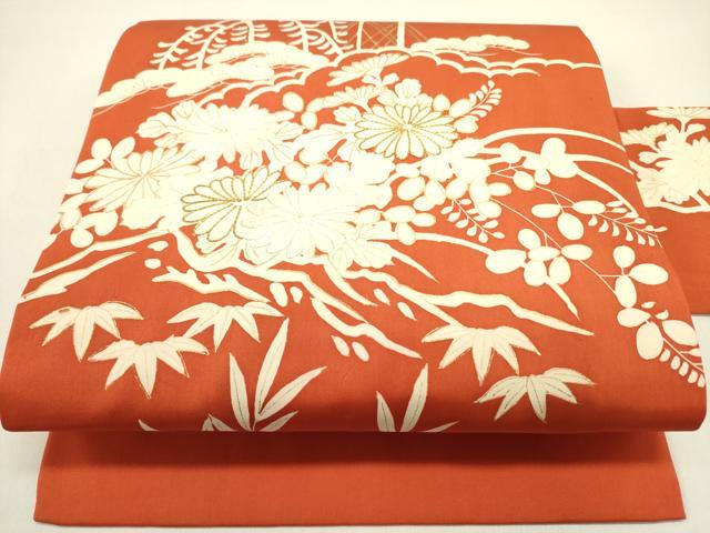 平和屋着物●九寸名古屋帯　駒刺繍　草花　金彩　正絹　逸品　DAAZ2809op