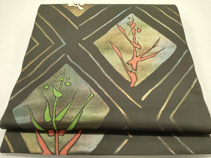 平和屋着物●六通柄　本袋帯　草木文　金糸　正絹　逸品　DAAZ2815op
