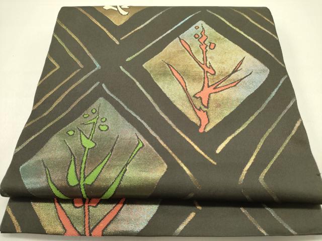 平和屋着物●六通柄　本袋帯　草木文　金糸　正絹　逸品　DAAZ2815op