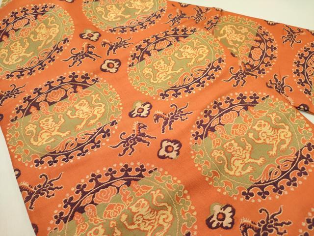 平和屋着物●九寸名古屋帯 円文白虎朱雀錦 正絹 逸品 DAAZ2825op