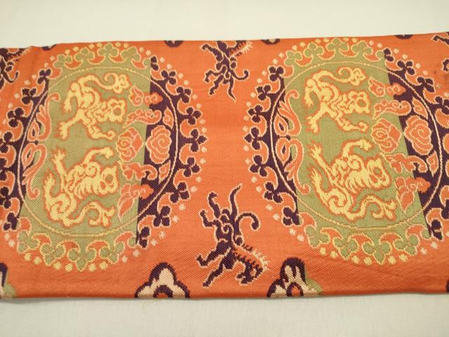 平和屋着物●九寸名古屋帯 円文白虎朱雀錦 正絹 逸品 DAAZ2825op