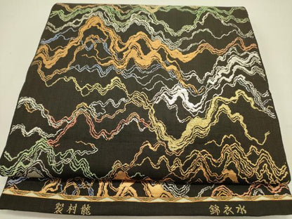 平和屋着物●龍村美術織物 龍村製 六通柄 本袋帯 水衣錦 黒地 金銀糸 正絹 逸品 DAAZ2826op