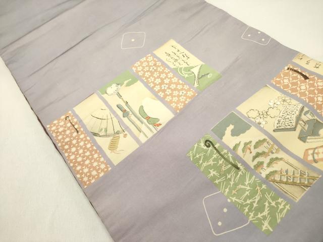 平和屋着物●アンティーク　大正ロマン　両面　全通柄京袋帯　駒刺繍　短冊文　正絹　逸品　DAAZ2831op