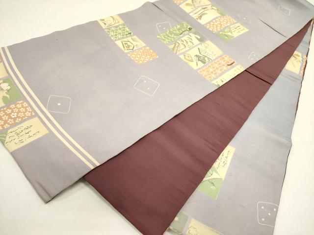 平和屋着物●アンティーク　大正ロマン　両面　全通柄京袋帯　駒刺繍　短冊文　正絹　逸品　DAAZ2831op