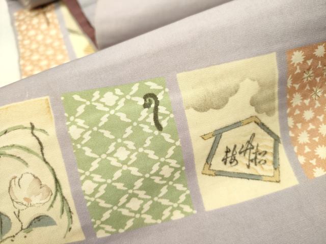 平和屋着物●アンティーク　大正ロマン　両面　全通柄京袋帯　駒刺繍　短冊文　正絹　逸品　DAAZ2831op