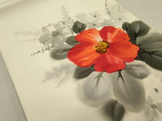 平和屋着物●塩瀬　九寸開き名古屋帯　作家物　手描き　草花　正絹　逸品　DAAZ2839op