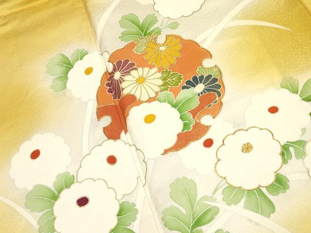 平和屋着物■訪問着　駒刺繍　雪輪菊文　暈し染め　金彩　正絹　逸品　DAAZ2907op
