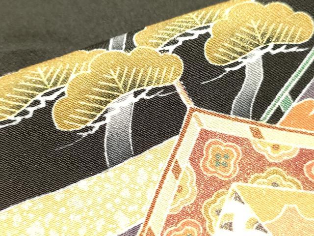 平和屋着物■豪華黒留袖　風景飛鶴花松文　金彩　正絹　逸品　DAAZ2918op