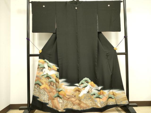 平和屋着物■豪華黒留袖　飛鶴松文　暈し染め　金彩　正絹　逸品　DAAZ2919op