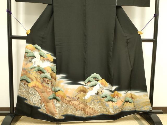 平和屋着物■豪華黒留袖　飛鶴松文　暈し染め　金彩　正絹　逸品　DAAZ2919op