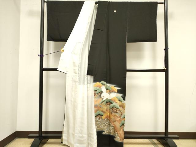 平和屋着物■豪華黒留袖　飛鶴松文　暈し染め　金彩　正絹　逸品　DAAZ2919op