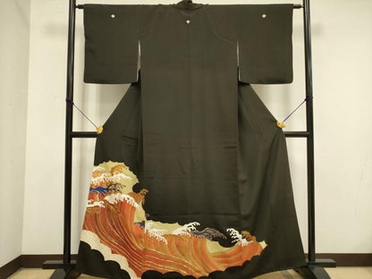 平和屋着物■豪華黒留袖　駒刺繍　立波文　金彩　正絹　逸品　DAAZ2920op