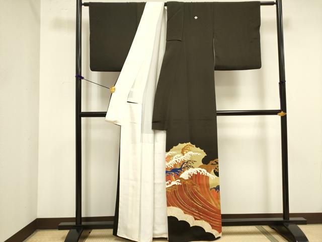 平和屋着物■豪華黒留袖　駒刺繍　立波文　金彩　正絹　逸品　DAAZ2920op