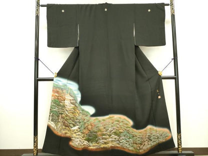 平和屋着物■豪華黒留袖　作家物　風景文　暈し染め　金彩　正絹　逸品　DAAZ2961op
