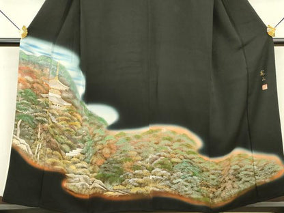 平和屋着物■豪華黒留袖　作家物　風景文　暈し染め　金彩　正絹　逸品　DAAZ2961op