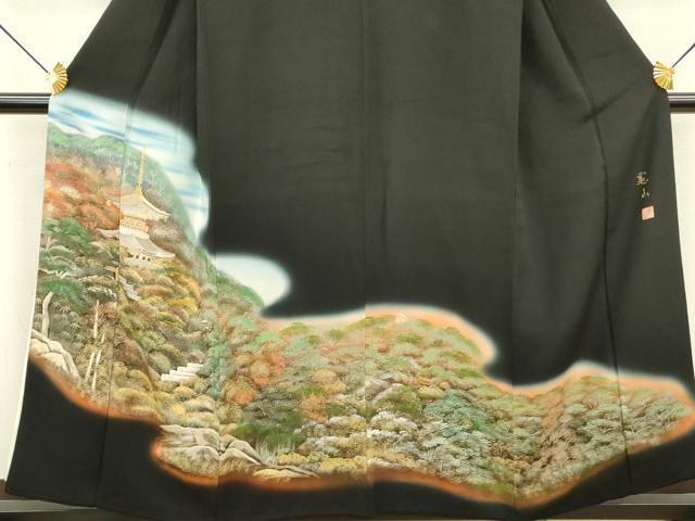 平和屋着物■豪華黒留袖　作家物　風景文　暈し染め　金彩　正絹　逸品　DAAZ2961op