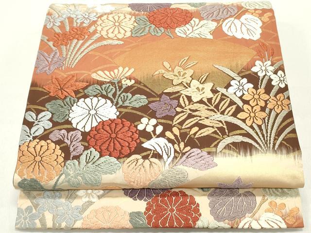 平和屋着物▼六通柄袋帯 唐織 地紙草花文 金糸 正絹 逸品 DAAZ3019ob