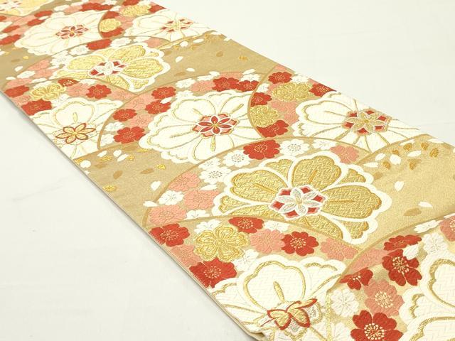 平和屋着物○六通柄袋帯 唐織 切嵌舞桜文 金銀糸