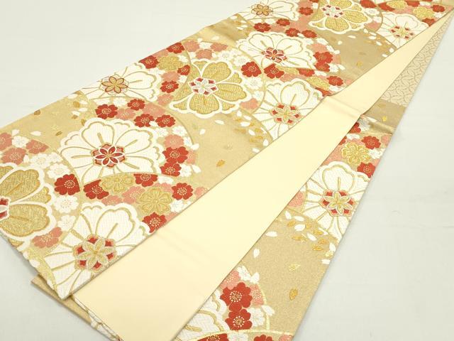 平和屋着物○六通柄袋帯 唐織 切嵌舞桜文 金銀糸