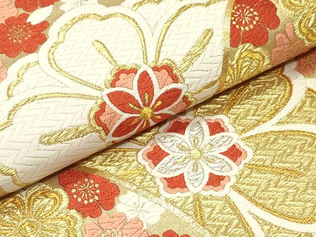 平和屋着物○六通柄袋帯 唐織 切嵌舞桜文 金銀糸