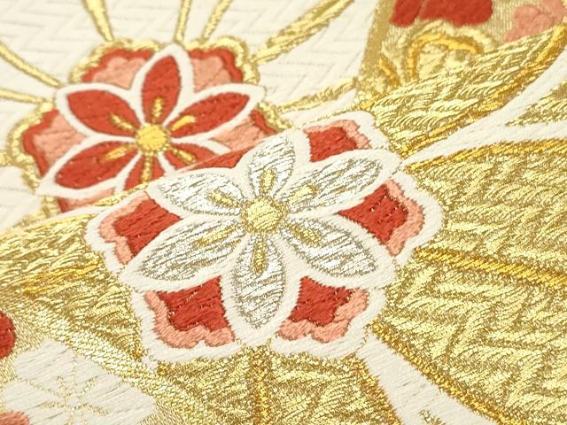 平和屋着物○六通柄袋帯 唐織 切嵌舞桜文 金銀糸