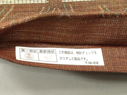平和屋着物▽六通柄袋帯　スリーシーズン　春夏秋　幾何学文様　金糸　正絹　逸品　DAAZ3030ob