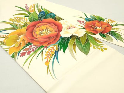 平和屋着物●塩瀬 九寸名古屋帯 型染め 草花文 金彩 正絹 逸品 DAAZ3050ob
