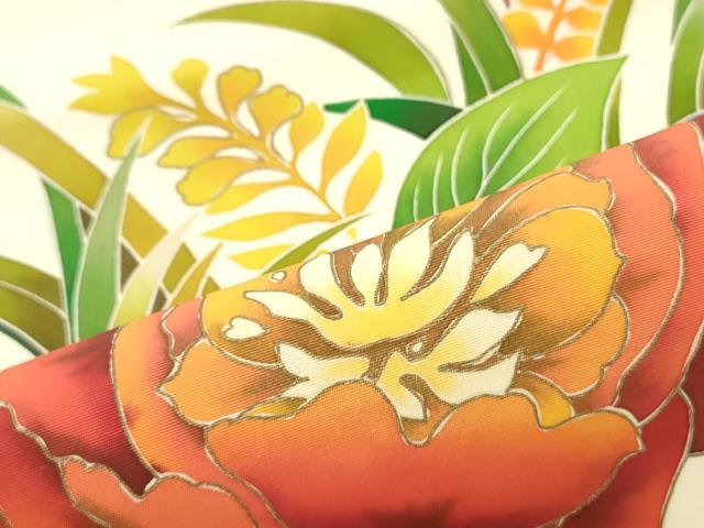 平和屋着物●塩瀬 九寸名古屋帯 型染め 草花文 金彩 正絹 逸品 DAAZ3050ob