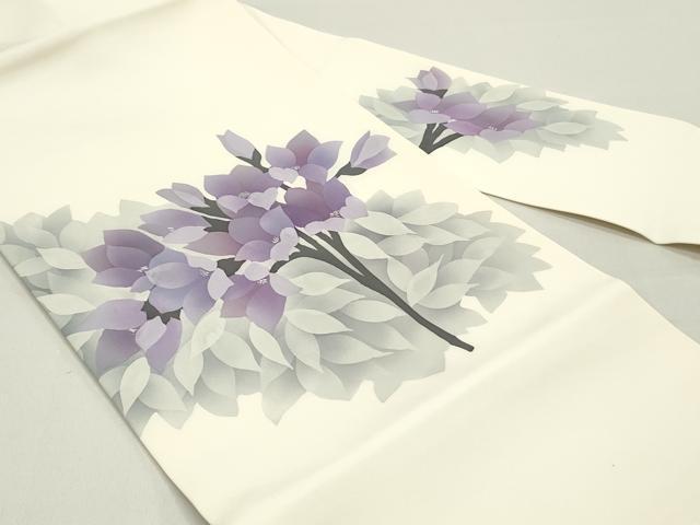 平和屋着物●塩瀬　九寸名古屋帯　作家者　ろうけつ染め　草花文　銀彩　正絹　逸品　DAAZ3052ob