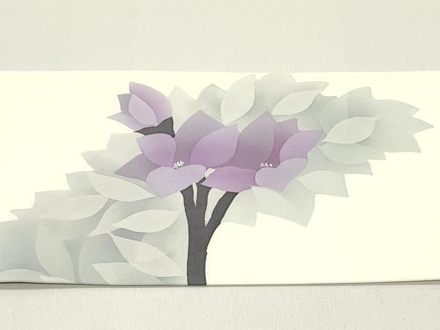 平和屋着物●塩瀬　九寸名古屋帯　作家者　ろうけつ染め　草花文　銀彩　正絹　逸品　DAAZ3052ob