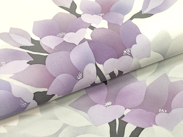 平和屋着物●塩瀬　九寸名古屋帯　作家者　ろうけつ染め　草花文　銀彩　正絹　逸品　DAAZ3052ob
