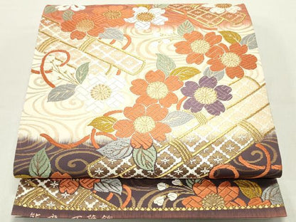 平和屋着物●六通柄袋帯　唐織　能衣万葉錦　金糸　正絹　逸品　DAAZ3070ob