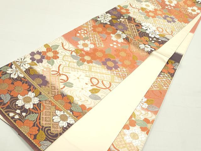 平和屋着物●六通柄袋帯　唐織　能衣万葉錦　金糸　正絹　逸品　DAAZ3070ob