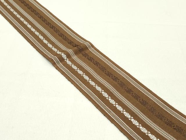 平和屋着物▼男性　両面　角帯　献上　間道　煎茶色　綿　逸品　DAAZ3079ob