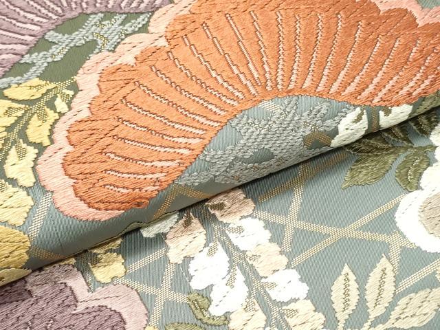 平和屋着物●六通柄袋帯　唐織　枝垂れ藤松葉文　金糸　正絹　逸品　DAAZ3086ob
