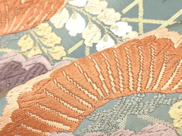 平和屋着物●六通柄袋帯　唐織　枝垂れ藤松葉文　金糸　正絹　逸品　DAAZ3086ob
