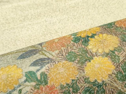 平和屋着物●木版作家　井堂雅夫　太鼓柄袋帯　刺繍　籬流水草花文　引箔　正絹　逸品　DAAZ3088ob