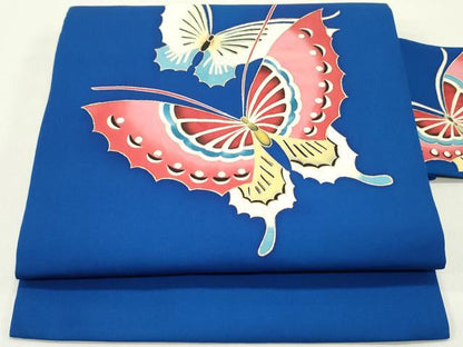 平和屋着物●塩瀬　九寸名古屋帯　舞蝶文　金彩　正絹　逸品　DAAZ3102ob