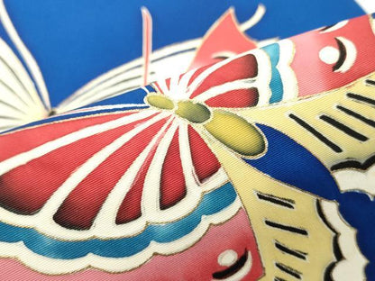平和屋着物●塩瀬　九寸名古屋帯　舞蝶文　金彩　正絹　逸品　DAAZ3102ob