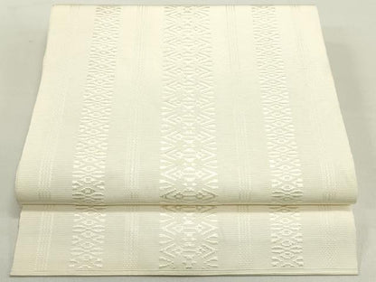 平和屋着物●本場筑前博多織　八寸名古屋帯　献上　象牙色　正絹　逸品　DAAZ3110ob