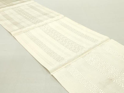 平和屋着物●本場筑前博多織　八寸名古屋帯　献上　象牙色　正絹　逸品　DAAZ3110ob