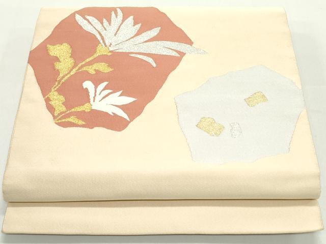 平和屋着物●爪掻き本綴れ　八寸名古屋帯　霞草花文　金銀糸　正絹　逸品　DAAZ3123ob
