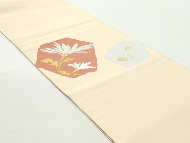 平和屋着物●爪掻き本綴れ　八寸名古屋帯　霞草花文　金銀糸　正絹　逸品　DAAZ3123ob