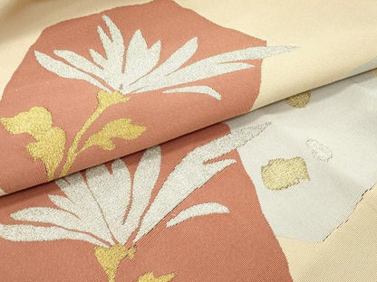平和屋着物●爪掻き本綴れ　八寸名古屋帯　霞草花文　金銀糸　正絹　逸品　DAAZ3123ob