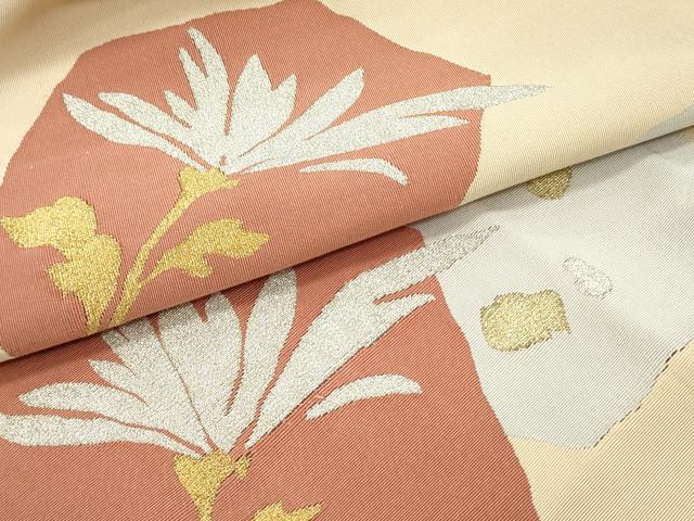 平和屋着物●爪掻き本綴れ　八寸名古屋帯　霞草花文　金銀糸　正絹　逸品　DAAZ3123ob